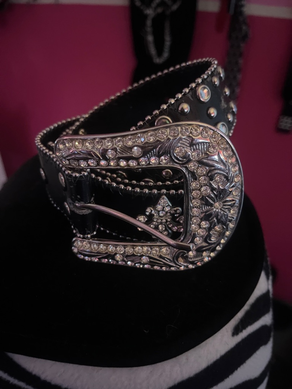 Black Rhinestone Western-Style Women's BB Belt